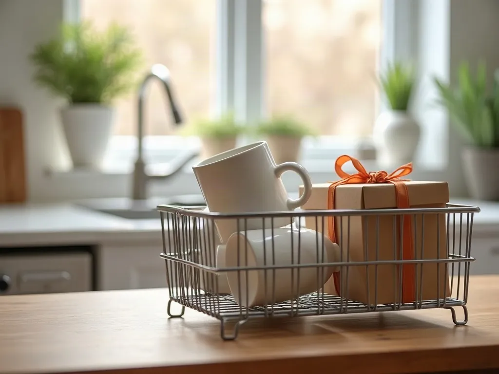 Nettoyer un mug taché par le café : méthodes douces qui marchent 5 Un mug en céramique blanc placé à l'envers dans le panier supérieur d'un lave-vaisselle ouvert, entouré d'assiettes et de verres
